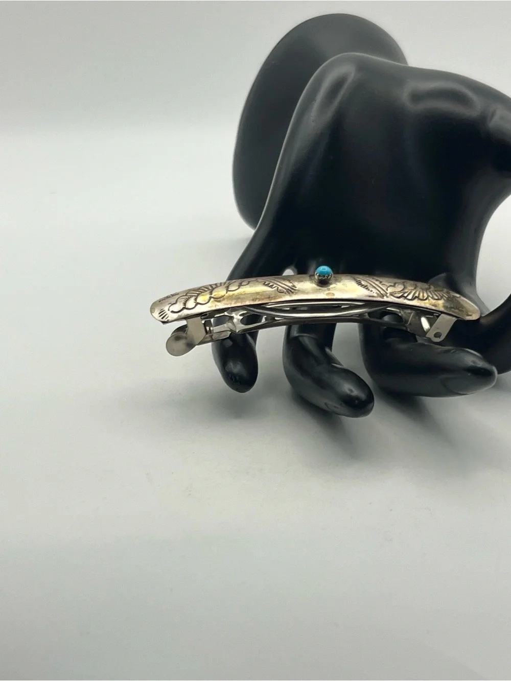 Navajo RB Vintage Sterling Silver & Turquoise Native American Hair Barrette Clip